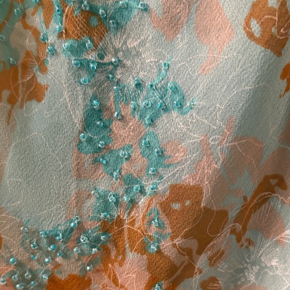 Ice Floral Ruffle Blouse - Teal and Orange - Picture 6 of 12